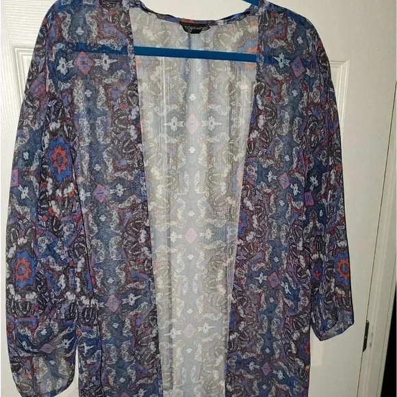 TOPSHOP Red & Blue Print Kimono Swim Beach Dress Tank Cover-up Top 8 or M L - Picture 2 of 7